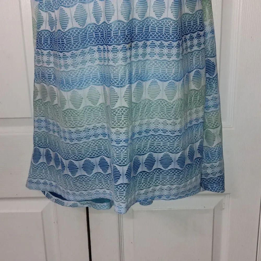Portocruz Swim beach coverup blue green white dress Sz XL - Picture 2 of 5